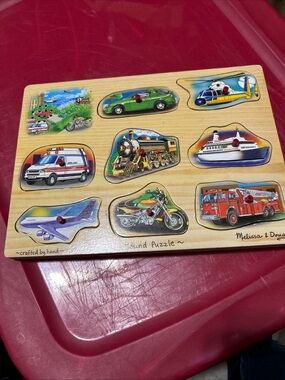 Melissa & Doug Wooden Vehicle Sound Puzzle - Red, Green, Blue, Yellow